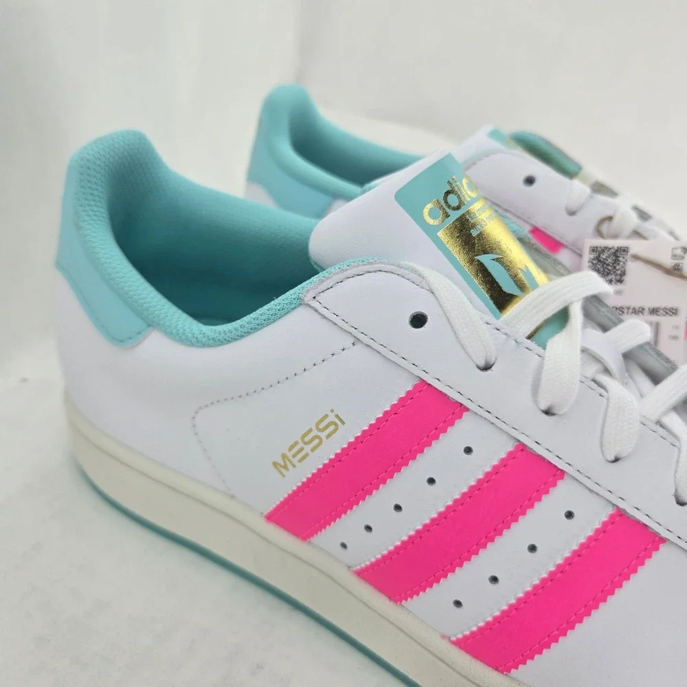 Adidas Superstar Messi JR1979 White Pink Aqua Blue Shell Toe Shoes Mens 11.5